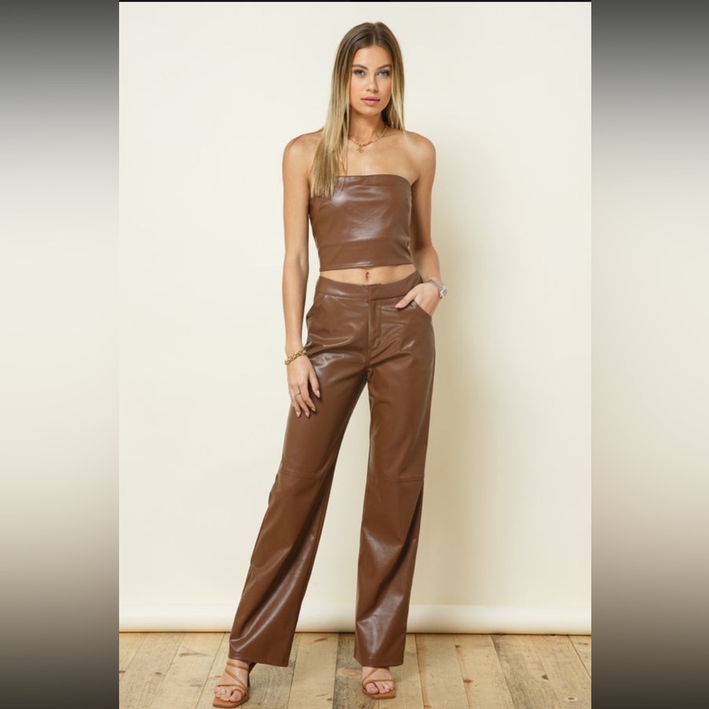Brown Faux Leather Pants